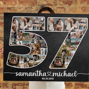 Regalo per il 57° anniversario di matrimonio per marito e moglie, regalo di nozze per lui e i suoi genitori, sposati da 57 anni insieme, collage personalizzato