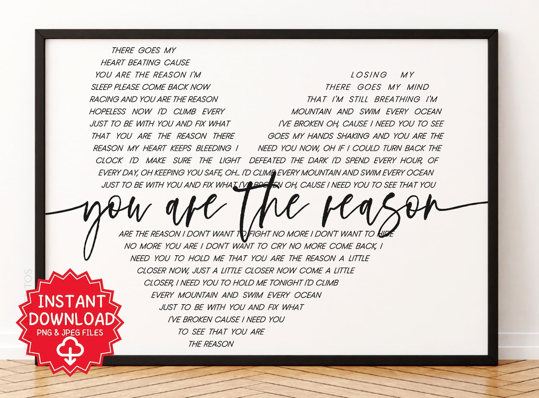You Are the Reason Lyrics Printable , Calum Scott Lyrics , You Are the Reason Poster , Song