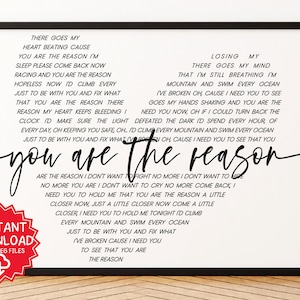 You Are the Reason Lyrics Printable , Calum Scott Lyrics , You Are the Reason Poster , Song Lyrics Poster,  Lyrics Wall Art Instant Download