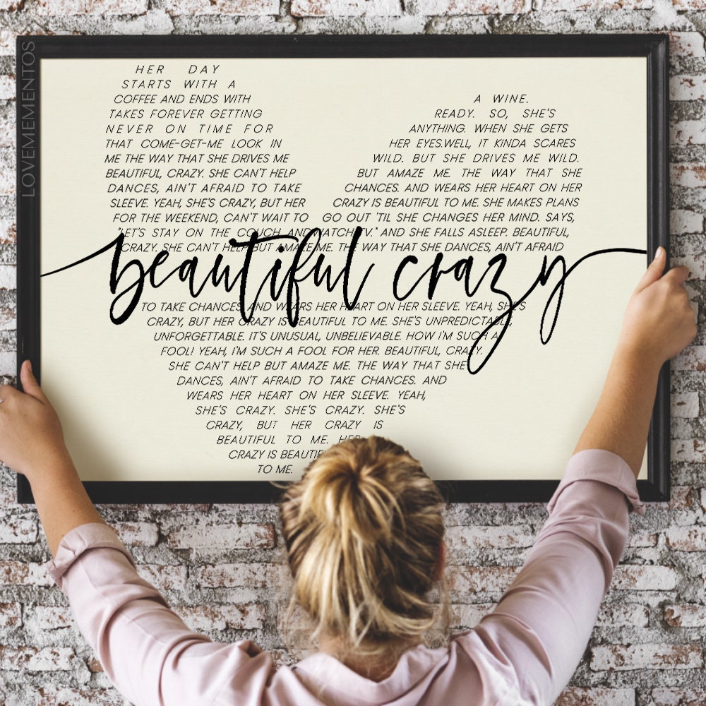 Luke Combs Beautiful Crazy Man Lady Couple Grey Song Lyric Quote Print -  Red Heart Print