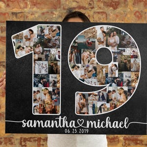 Regalo per il 19° anniversario per lui marito e moglie, biglietto di auguri per il 19° anniversario di matrimonio per coppie, bronzo 19 anni di matrimonio, uomini e donne, collage