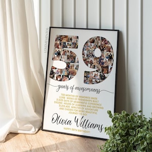 59 Geburtstag Geschenk Foto Collage Countdown, 59 Gründe warum wir dich lieben, Geschenk zum 59 Geburtstag für sie Ihn, Karte zum 59 Geburtstag einladen Poster