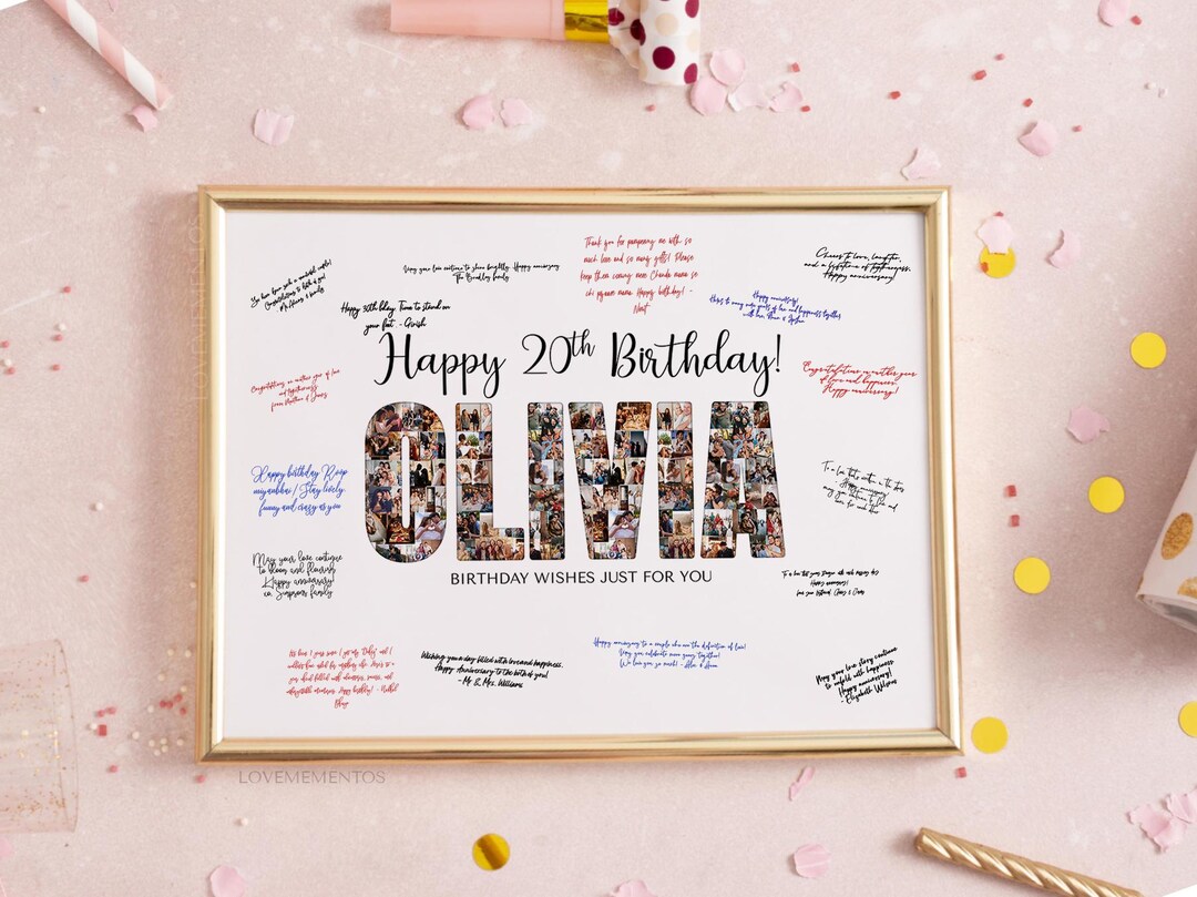 Custom 20th Birthday Guest Sign Name Collage, 20th Birthday Party ...