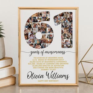 61 Geburtstag Geschenk Foto Collage Countdown, 61 Gründe warum wir dich lieben, Geschenk zum 61 Geburtstag für sie Ihn, Karte zum 61 Geburtstag einladen Poster