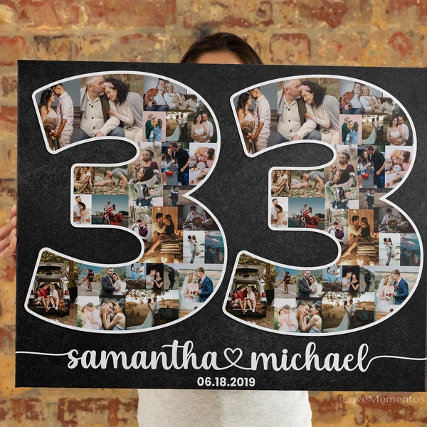 33rd Anniversary Gift for Husband & Wife, 33 Years Wedding Gift for Him her Couples Parents, Married 33 years together, Personalized Collage