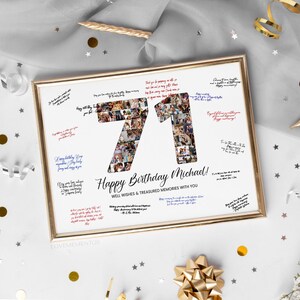 71e verjaardag decoratie gastenboek bord, 71e verjaardag cadeau mannen vrouwen, 71e verjaardagsfeestje uitnodiging poster, 71e verjaardagskaart hem haar