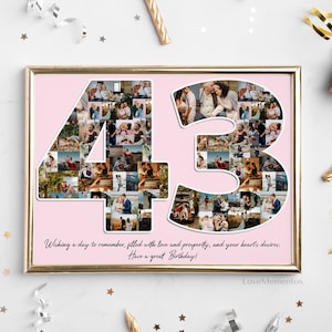 Regalo de cumpleaños número 43 para esposo, cumpleaños número 43 para una mujer, decoración para fiesta de cumpleaños número 43, cumpleaños número 43 para hombres, SVG de cumpleaños número 43, collage personalizado