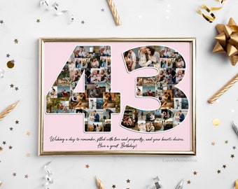 43rd birthday gift for husband, 43rd birthday for a woman, 43 birthday party decoration, 43rd birthday men, 43 birthday svg, custom collage