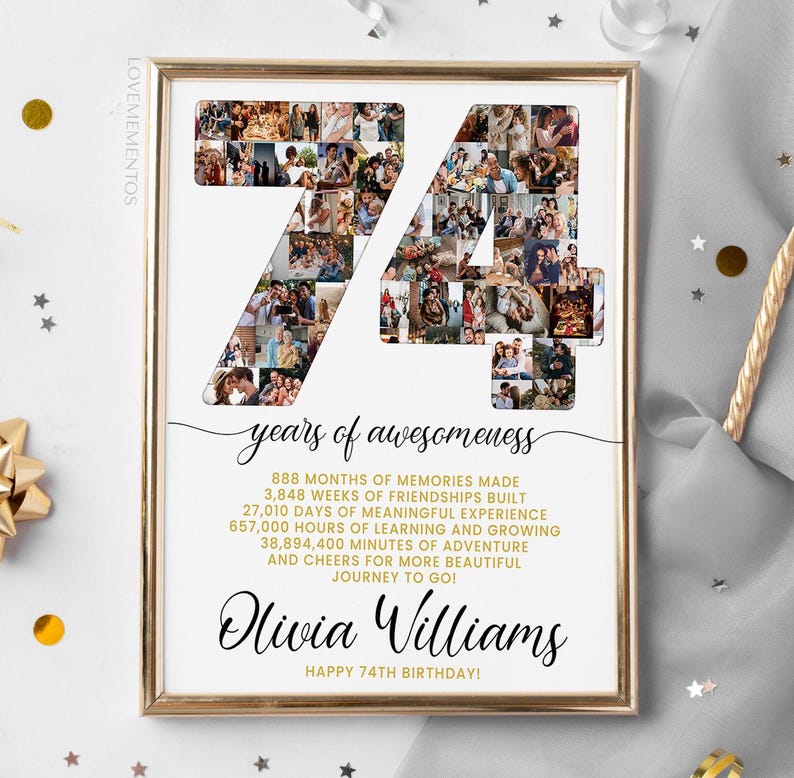 74th Birthday Gift Photo Collage Countdown, 74 Reasons Why We Love You ...