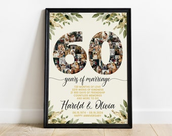 Personalized 60th Wedding Anniversary Gifts, 60 Years Anniversary Photo Collage Gift for Couples, Diamond Wedding Anniversary Parents Gift
