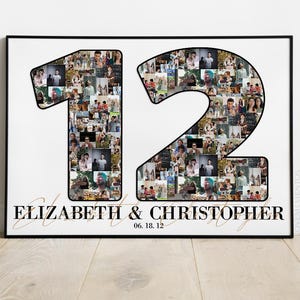 Regalo per il 12° anniversario per il marito, regalo per il 12° anniversario per la moglie, regalo per il 12° anniversario di matrimonio per lui e per le sue coppie, collage fotografico dei 12 anni