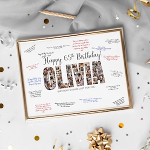 Custom 65th Birthday Guest Sign Name Collage, 65th Birthday Party Decorations, 65th Birthday Banner Theme Invitation, 65 Birthday Man Woman