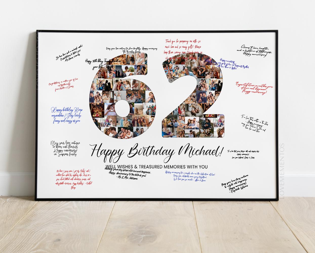 62nd Birthday Decoration Guest Book Sign, 62nd Birthday Gift Men Women, 62nd Birthday Party Invitation Poster, 62nd Birthday Card Him Her