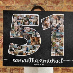 Regalo de aniversario 51 para esposo y esposa, regalo de boda de 51 años para él, sus parejas, padres, casados 51 años juntos, collage personalizado