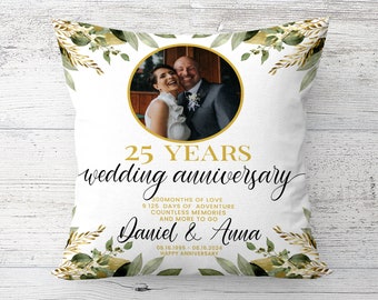 カップルのためのカスタム25周年記念ギフト、夫への結婚25周年記念プレゼント、妻への25周年記念カスタム枕ギフト25