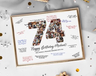 Decorazione per il 74° compleanno, libro degli ospiti, regalo per il 74° compleanno per uomo e donna, poster di invito per la festa del 74° compleanno, biglietto d'auguri per il 74° compleanno per lui e lei
