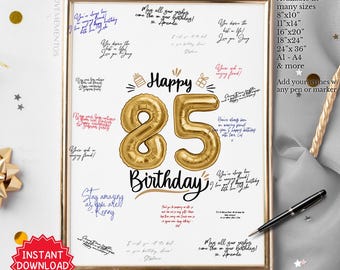 Printable 85th Birthday Decorations, 85th Birthday Guest Book, 85th Birthday Party Welcome Sign Banner Poster, 85th Birthday Theme Ideas