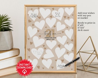 21st birthday decorations, 21 Things we love about you guestbook, 21st birthday gifts, 21 year old birthday party sign, gift for him her 21