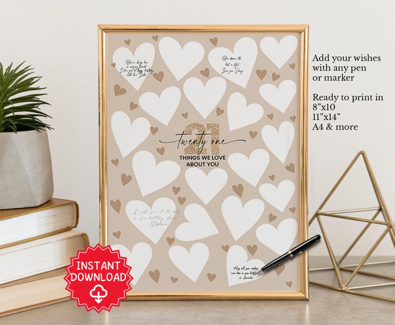 Decoraciones para el 21 cumpleaños, libro de visitas "21 cosas que nos encantan de ti", regalos para el 21 cumpleaños, cartel para fiesta de cumpleaños de 21 años, regalo para él o ella 21 imagen 1