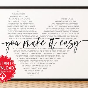 You Make it Easy Jason Aldean Song Lyrics Wall Art, Wedding Song, First Dance, Printable Love Song, Couples Gift, Anniversary, Valentines