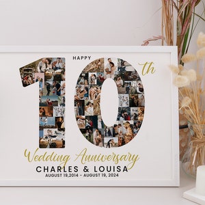 Custom 10 year Anniversary Gifts for Wife Photo Collage, 10th Wedding Anniversary Gift for Men, 10 years married gift for husband photo gift