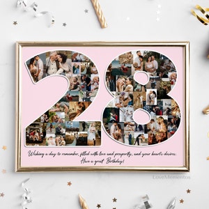 28. Geburtstagsgeschenk für Männer & Frauen, 28 Jahre alt Geschenk für Ihn Sie, 28. Geburtstag Party Dekoration Einladungskarte, Personalisierte Collage