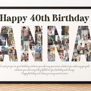 Cadeau de 40e anniversaire pour homme et femme, cadeau personnalisé de 40 ans pour sa meilleure amie, cadeau de collage de photos de nom de 40e anniversaire pour mari homme