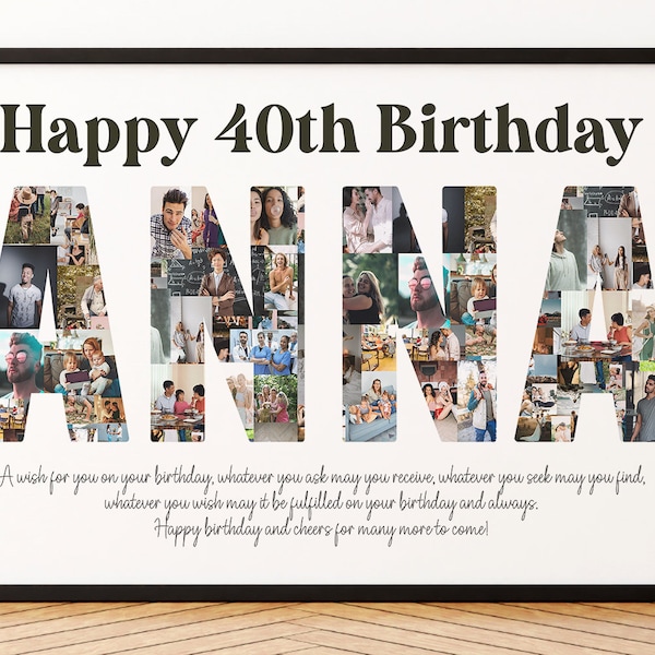 Cadeau de 40e anniversaire pour homme et femme, cadeau personnalisé de 40 ans pour sa meilleure amie, cadeau de collage de photos de nom de 40e anniversaire pour mari homme