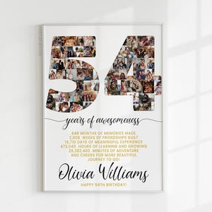 54 Geburtstag Geschenk Foto Collage Countdown, 54 Gründe warum wir dich lieben, Geschenk zum 54 Geburtstag für sie Ihn, Karte zum 54 Geburtstag einladen Poster