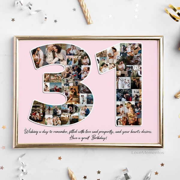 31st Birthday Gift for Her & Him, 31 Year Old Gift for Men Women, Happy 31st Birthday Party Decoration Invitation Card, Personalized Collage