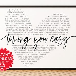 Loving You Easy - Zac Brown Band Letras de canciones Arte de pared, Canción de boda, Primer baile, Canción de amor imprimible, Regalo de parejas, Aniversario, San Valentín