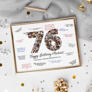 76e verjaardag decoratie gastenboek bord, 76e verjaardag cadeau mannen vrouwen, 76e verjaardagsfeestje uitnodiging poster, 76e verjaardag kaart hem haar