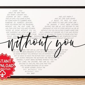 Letra de la canción Without You de Keith Urban, arte de pared, canción de boda, primer baile, canción de amor imprimible, regalo para parejas, aniversario, regalo de San Valentín