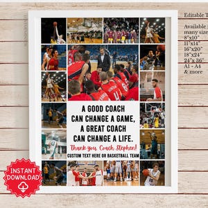 EDITABLE Basketball Coach Gift Printable, Coach Appreciation Gift, Team Gift for Coach, basketball coach frame, basketball team photo poster