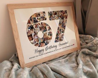 Custom 67th Birthday Gift Photo Collage, 67th Birthday Gift for Men, 67th Birthday Party Decorations Banner Sign Poster, 67th Birthday Women