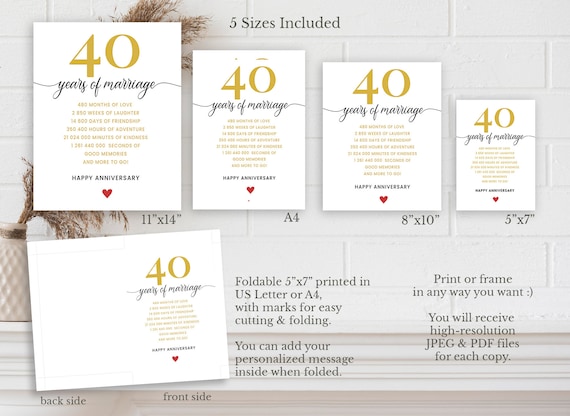 Biglietto Auguri 40 Anniversario Matrimonio 1985 - Maxi Formato 30x42cm Da Incorniciare