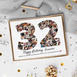 Cadeau de 32e anniversaire pour lui, collage de photos de 32e anniversaire, invitation imprimable svg de fête de carte de 32e anniversaire, idées de thème d'anniversaire de 32 ans