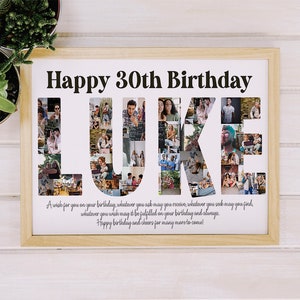 Cadeau joyeux 30e anniversaire pour lui, décorations de fête 30e anniversaire, collage numéro 30 personnalisé, invitation de signe 30e anniversaire, cadeau pour femme