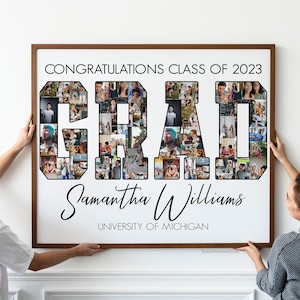 Graduation Photo Collage, Personalized  Graduation Photo Backdrop, Grad Party Decor, Class of 2025 Graduation Banner, University of Michigan