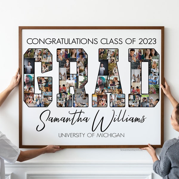 Graduation Photo Collage, Personalized  Graduation Photo Backdrop, Grad Party Decor, Class of 2023 Graduation Banner, University of Michigan