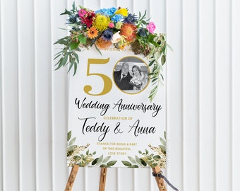 50th Anniversary Welcome Sign, 50th Wedding Anniversary Printable Poster, 50 years party decoration, golden anniversary gift for parents