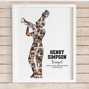 Trumpet Player Photo Collage, Marching Band Senior Night Gift, Band Trumpet Player son daughter, marching band mom, trumpet player poster