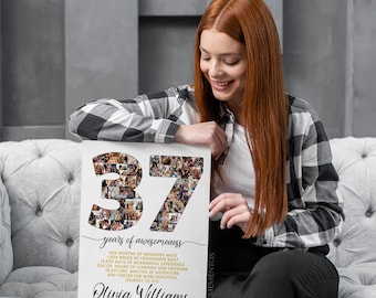 37th Birthday Gift Photo Collage Countdown, 37 reasons why we love you, 37th birthday gift for her him, 37th birthday card invite poster