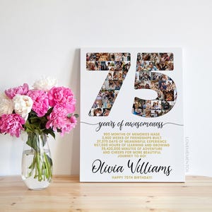 75. Geburtstag Geschenk Foto Collage Countdown, 75 Gründe warum wir dich lieben, Geschenk zum 75.Geburtstag für sie Ihn, Karte zum 75.Geburtstag einladen Poster