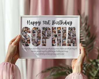 Personalized 31st Birthday Gift Men Women, 31st Birthday Name Collage, 31st Birthday Party Decors Invitation, 31st Birthday Gift for Him Her
