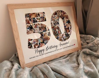 Collage fotografico personalizzato per il 50° compleanno, regalo per il 50° compleanno per uomo, striscione con decorazioni per la festa del 50° compleanno, 50° compleanno per donna