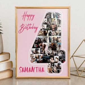 4. Geburtstagsgeschenk Poster Junge Mädchen, 4 Jahre alt Dekoration Einladungskarte, Vierter Geburtstag Kinder Sohn Tochter, Vier Jahre alt, Vier Jahre alt