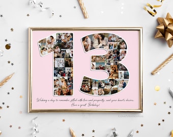 13th Birthday Gift Girls, 13th Birthday Gift for Boys, 13 Birthday Party Decorations Invitation, 13 years old, 13th Personalized Collage