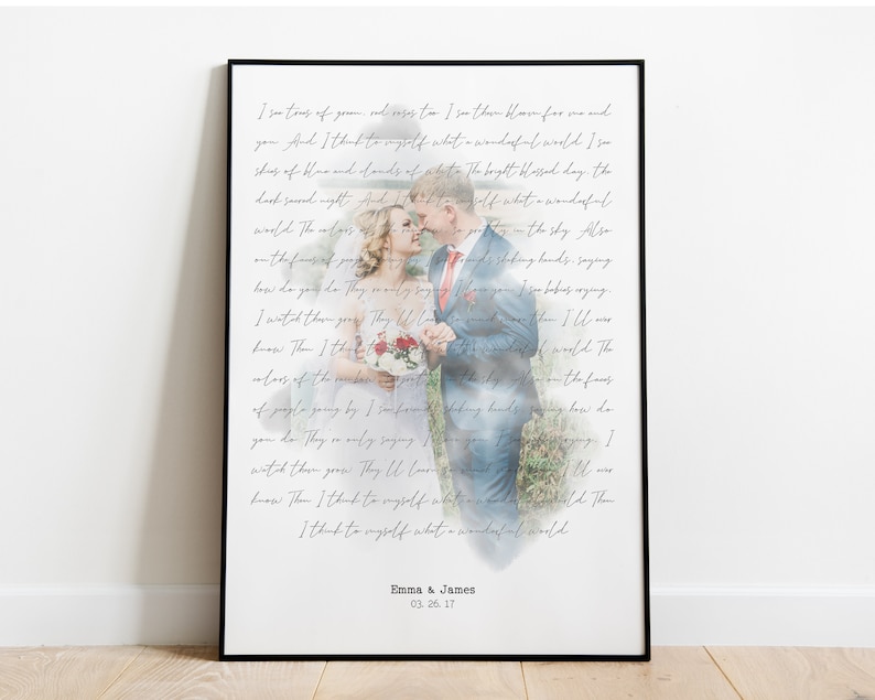song lyrics print anniversary gift for parents 6th wedding anniversary gift for him song lyrics wall art Cotton anniversary gift for him
