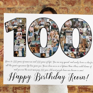 100th Birthday Gift for Men, 100th Birthday Gift for Woman, 100th Birthday Grandma Grandpa, 100 Birthday Decoration Invitation Collage, 100